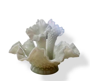 An American Fenton Art Milk Glass Three Horn Epergne