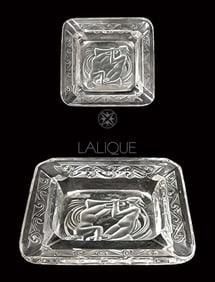 Nude Trumpeters Cendrier, A Lalique Crystal Glass Ashtray, Signed