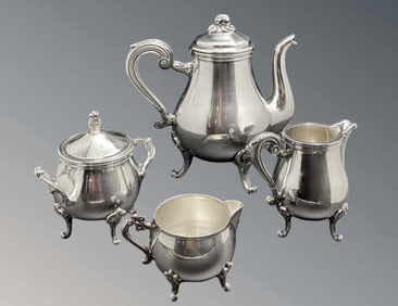 A Vintage Set of 4 Pieces Silver-Plated Tea/Coffee