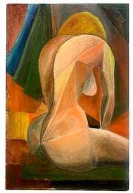 Nude Lady, A Mid 20th C. Abstract Oil On Canvas Modern Painting