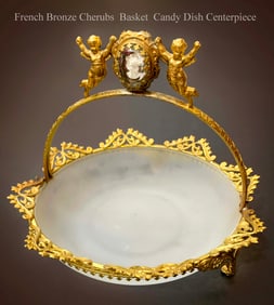 A French Cherubs Figural Bronze Centerpiece/Candy Dish Basket