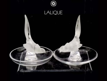 A Pair Of French Lalique Frosted Crystal Pheasant Figural Paper Weights, signed