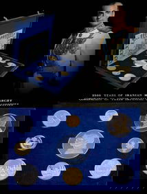 A Persian (Iran) King Mohammad Reza Shah Pahlavi Gold & Silver 9-Piece Proof Set, 1971