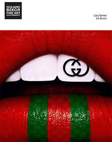 A Giuliano Bekor Fine Art Photography, Lips L8 Gucci: Title of artwork: Lips L8 Gucci, Year 2018, Print size 50 Inches diameter trim bleed, Artwork finished size 50 Inches diameter trim bleed, Limited edition 2 of 8, Artist proof 2. Medium: This artwork
