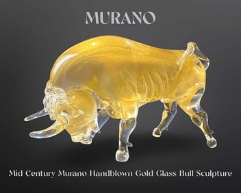 A Vintage Mid 20th Century Italian Murano Handblown Gold Glass Bull Sculpture