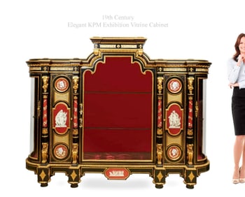Elegant 19th C. KPM Plaques & Bronze Exhibition Vitrine Cabinet