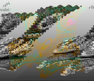 A Pair of French Jacob Petit Porcelain Swan Figural Cornucopia Vases, Hallmarked