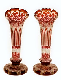 A Pair Of 19th C. Bohemian Cranberry Glass Vases