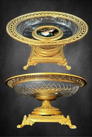 19th Century French Baccarat Crystal Bronze Hand Painted Portrait Enamel Centerpiece