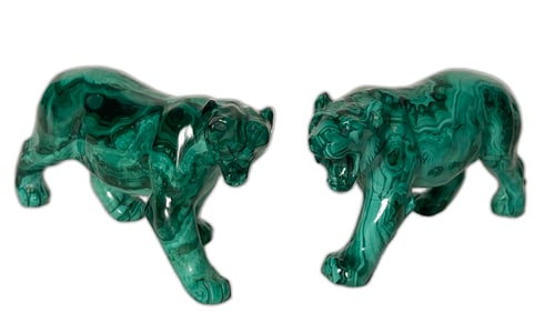 A Pair Of Russian Solid Malachite Tigers