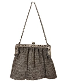 A Hand Made Sterling Silver Mesh Evening Bag Purse