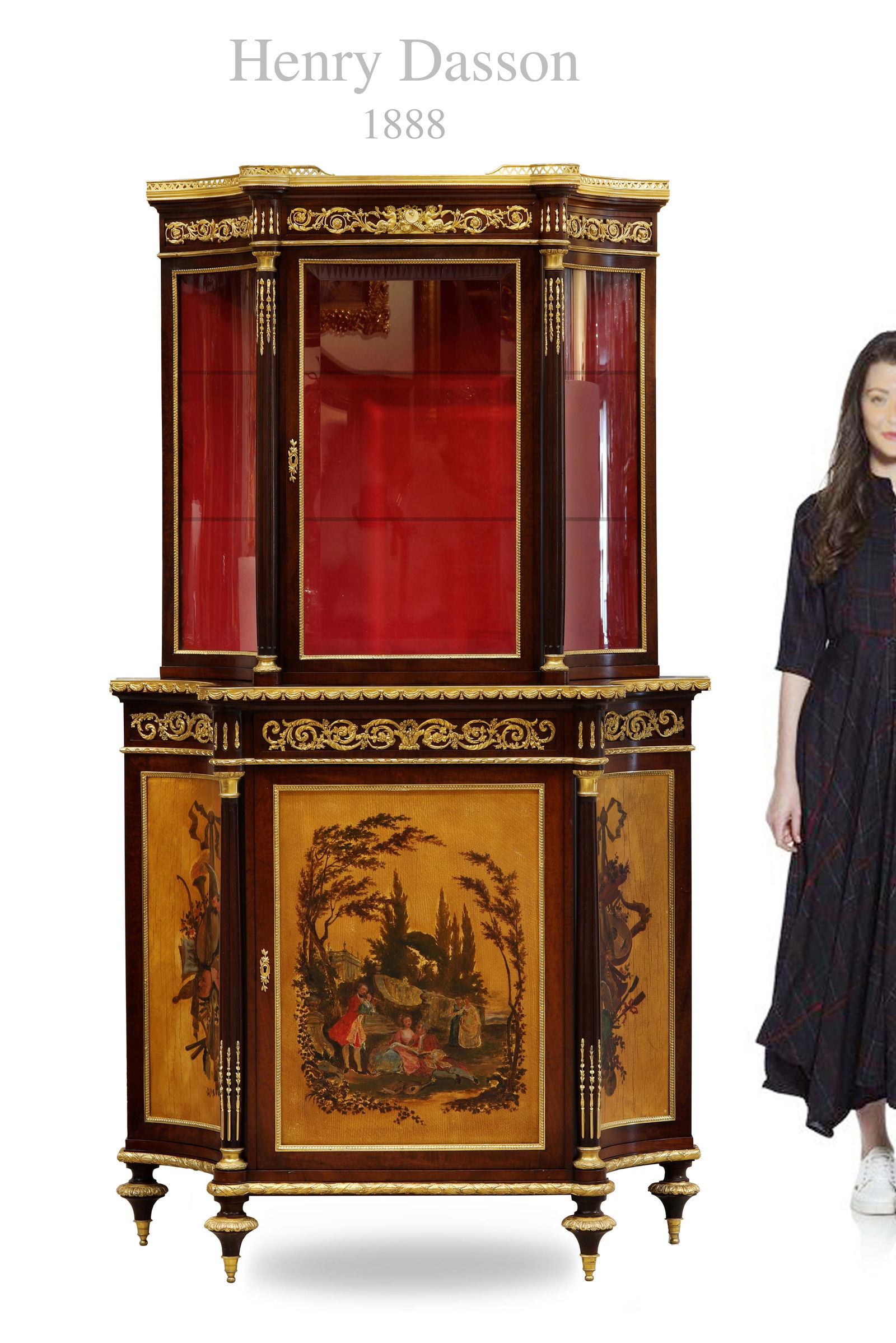 19th C. French Henry Dasson Louis XV Style Vernis Martin Vitrine, Signed: 19th C. French Louis XV Vernis Martin Vitrine Signed By Henry Dasson, Circa 1888. H 73" x 42" x 17"