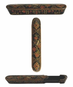 A Persian Floral Hand Painted Lacquer Pen Case Box