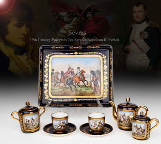 19th C. Napoleon III Era Sevres Hand painted Porcelain Tea Set