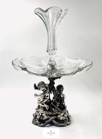 A Large 19th C. French Christofle Silver-Plated Baccarat Crystal Figural Centerpiece