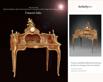 19th C. French F. Linke Bronze Mahogany Bois Parquetry Bureau Desk, Signed