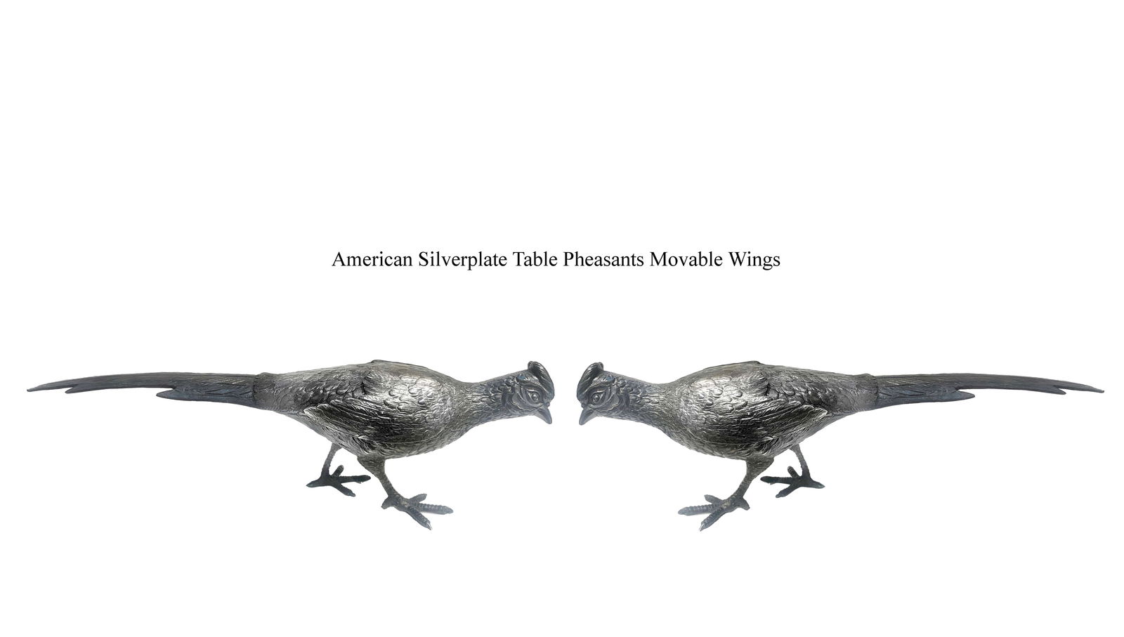 A Pair Of American Wallace Silver-Plated Movable Wings Pheasant Figurines, Hallmarked (1 of 4)