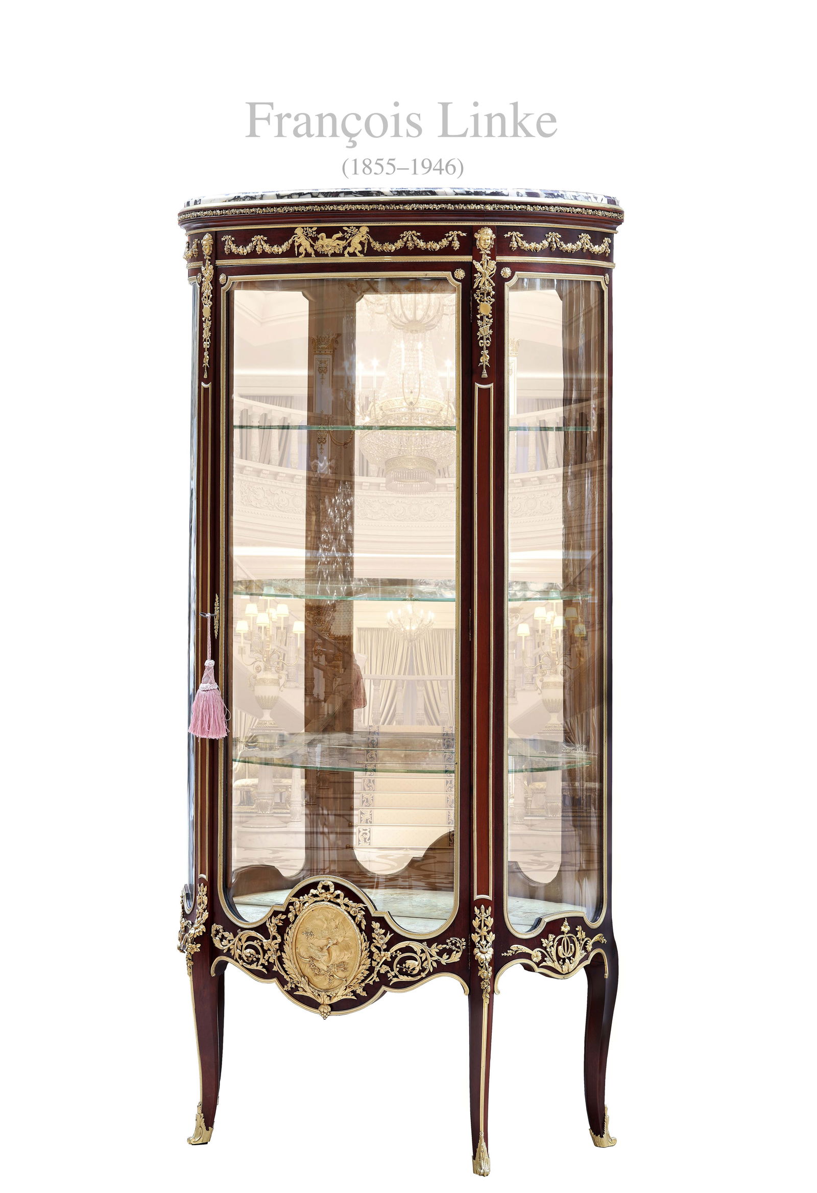 19th century Francois Linke Mounted Ormolu Figural Bronze Vitrine: 19th century Francois Linke Mounted Ormolu Figural Bronze Vitrine. H 66" x W 33"