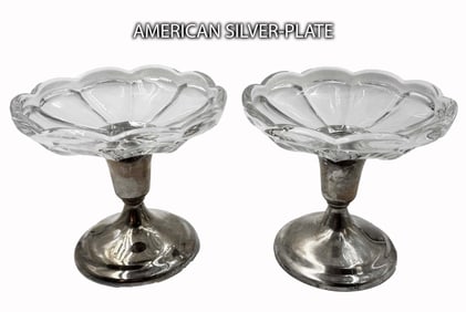 A Pair Of Vintage American Silver-Plated Cut Crystal Candy Dish, Hallmarked