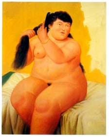 Combing Hair On Bed, A Fernando Botero Exhibition Lithography Poster