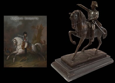 Napoleon Bonaparte On Horse, An Aldo Vitaleh Bronze Figurine Group, Signed