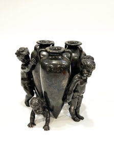 19th C. French Patinated Bronze Figurine Group Vase