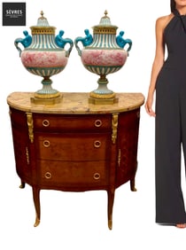 A Pair Of Large 19th C. Sevres Hand Painted Figural Porcelain Vases/Urns