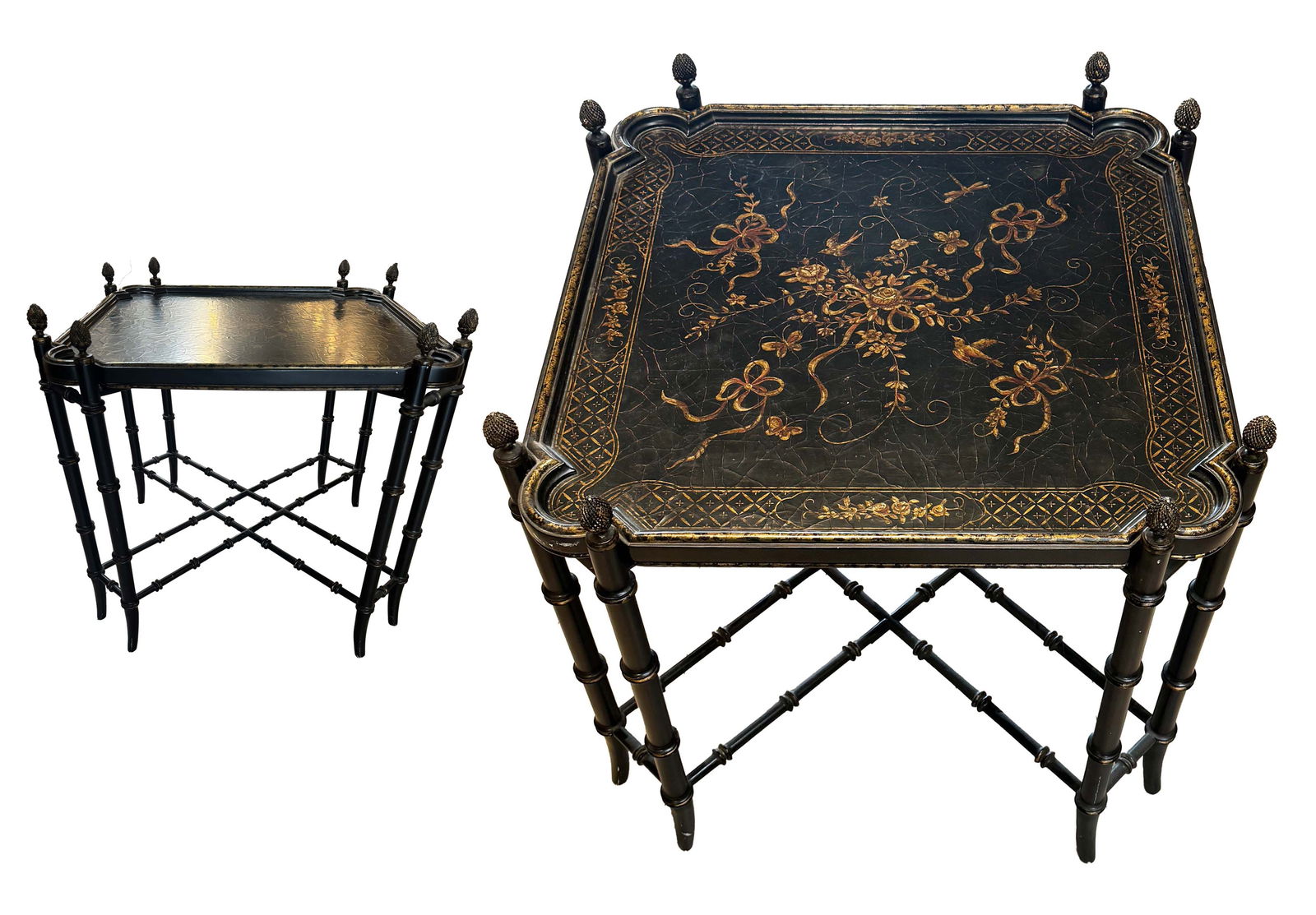 An Antique Black Regency Wooden Hand Painted Tray Top Coffee Table (1 of 10)