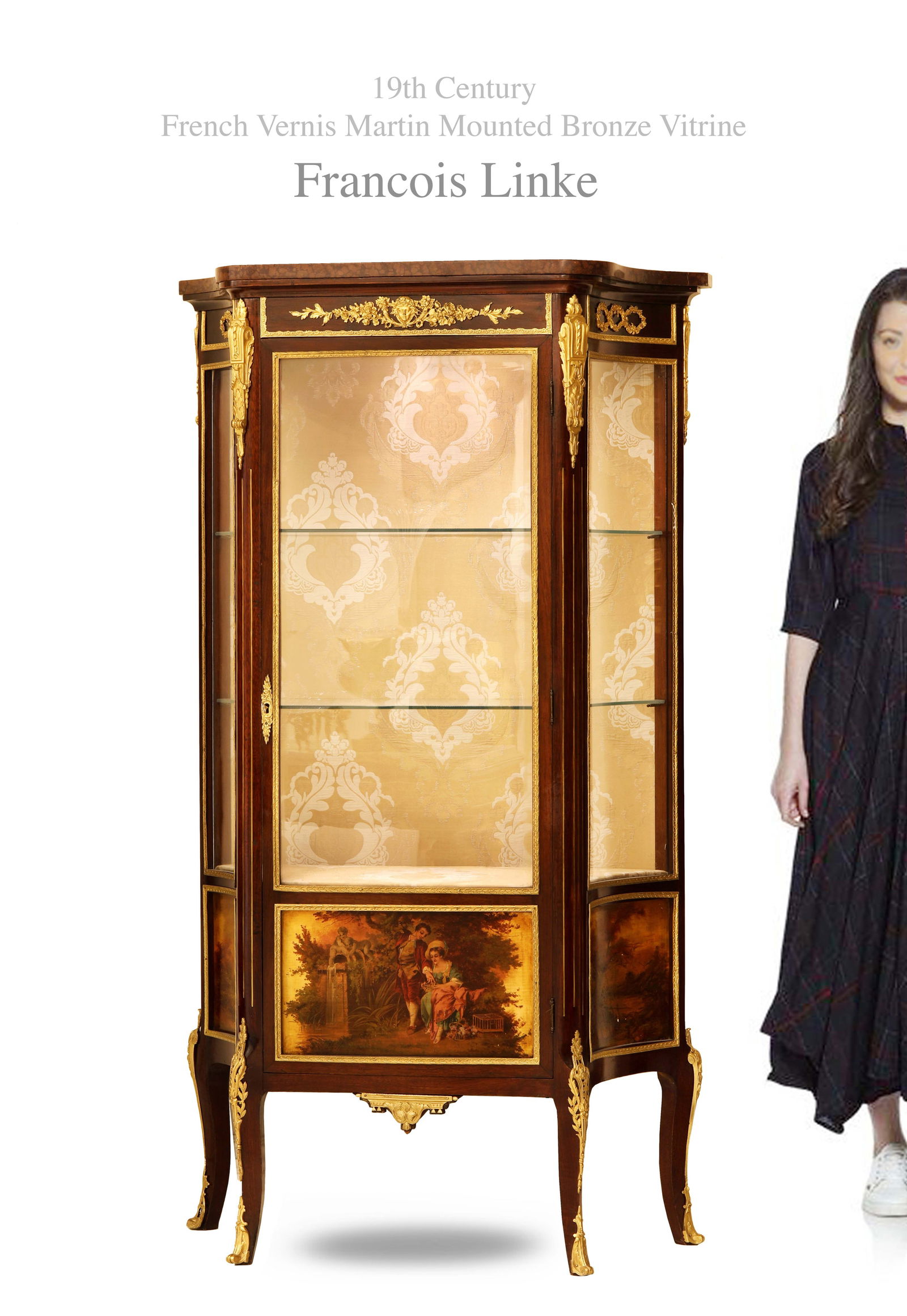 A Fine 19th Century French Francois Linke Signed Vitrine/Cabinet: 19th Century French Francois Linke Signed Hand Painted Top Marble Vitrine/Cabinet. H 63" x 35" x 15"