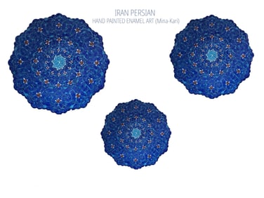 A Set of 3 Persian Hand Painted Enamel Art (Mina-Kari) Decorative Wall Plates