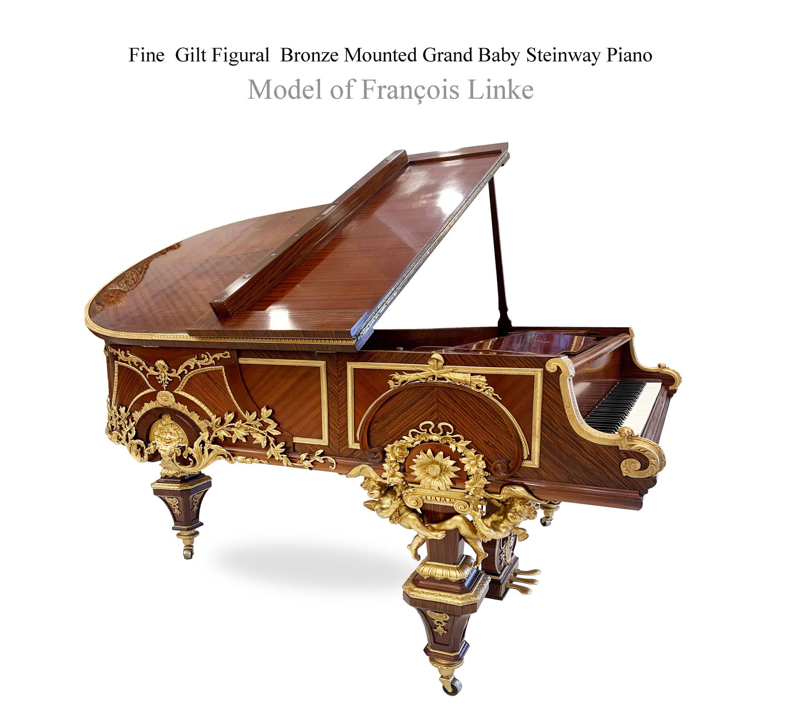A Fine Model Of Francois Linke Figural Gilt Bronze Mounted Grand Baby Steinway Piano: A Fine Model Of Francois Linke Figural Gilt Bronze Mounted Grand Baby Steinway Piano