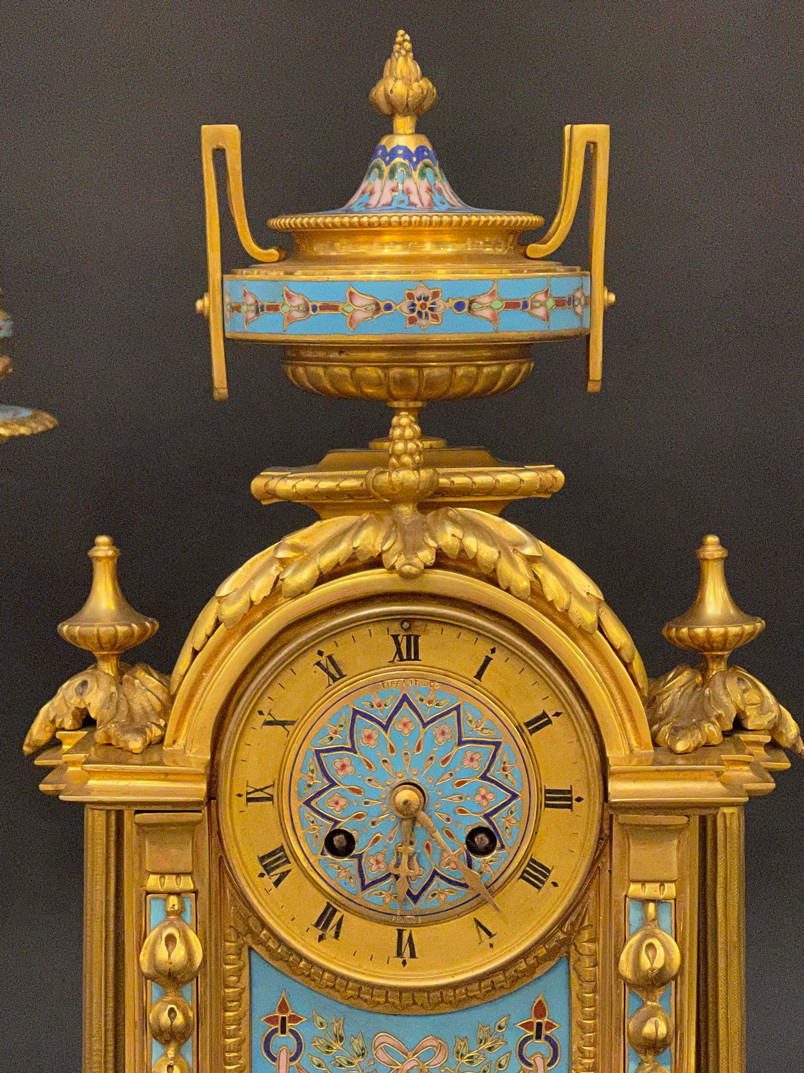 19th C. Tiffany & Co. Bronze Champleve Clock Set - 3