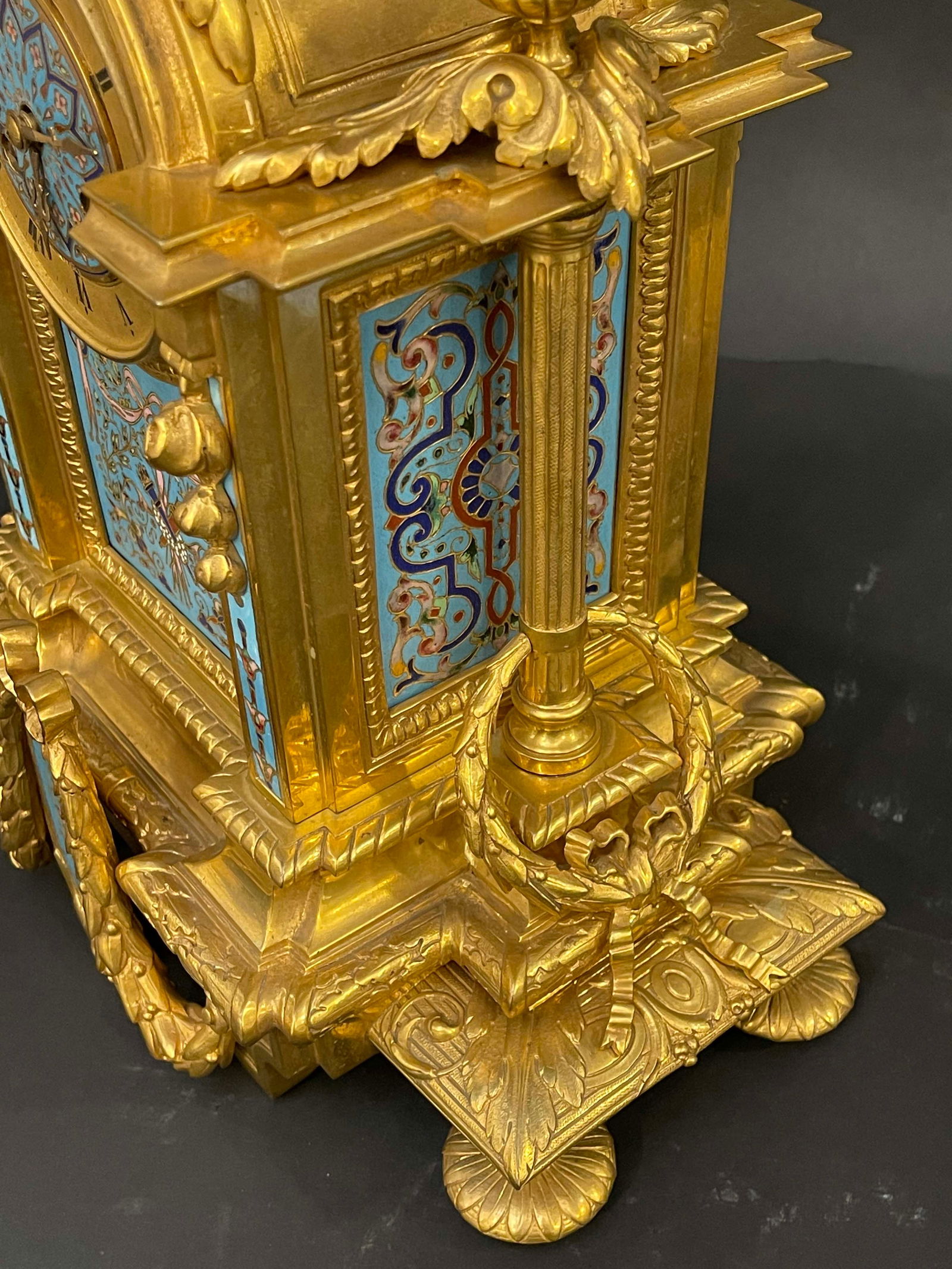 19th C. Tiffany & Co. Bronze Champleve Clock Set - 5