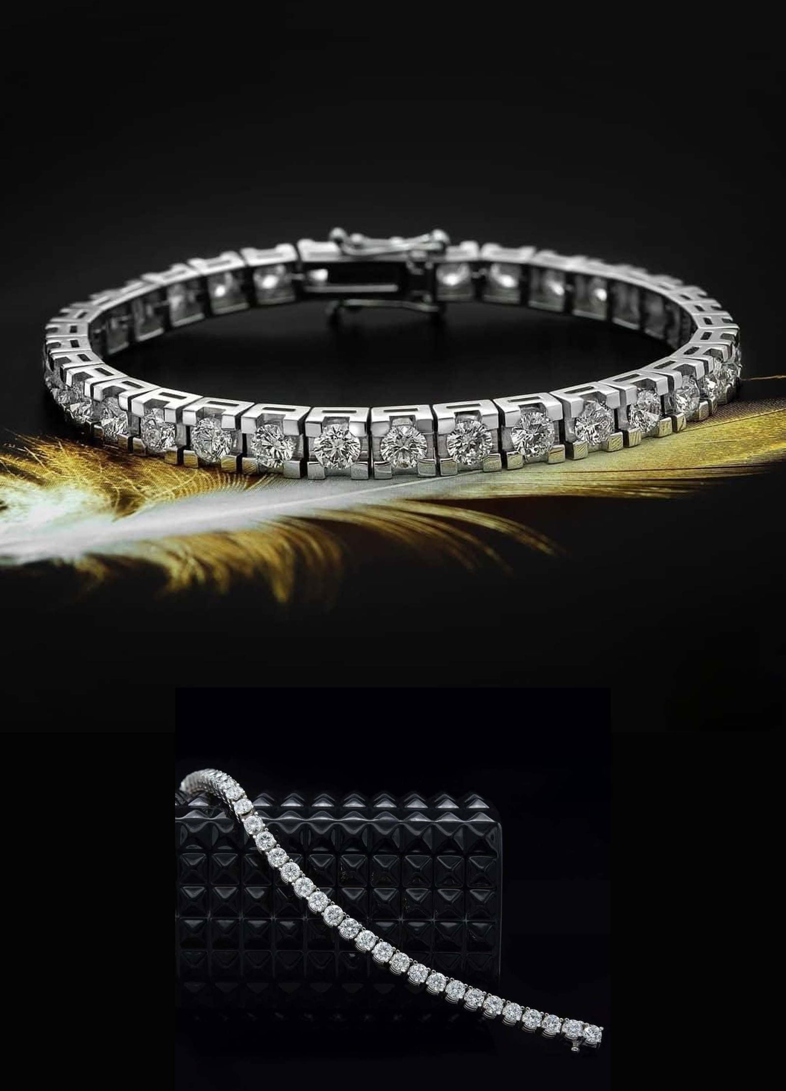 An Exquisite Round Brilliant Cut Diamonds & 18K Gold Bracelet: An Exquisite Round Brilliant Cut Diamonds & 18K Gold Bracelet. Certificate: GIA GIGI + HRD Antwerp, Total Carat Weight: 3.915 ct, Number of Stones: 45 pieces, Shape: Round Brilliant Cut, Gold Weight: