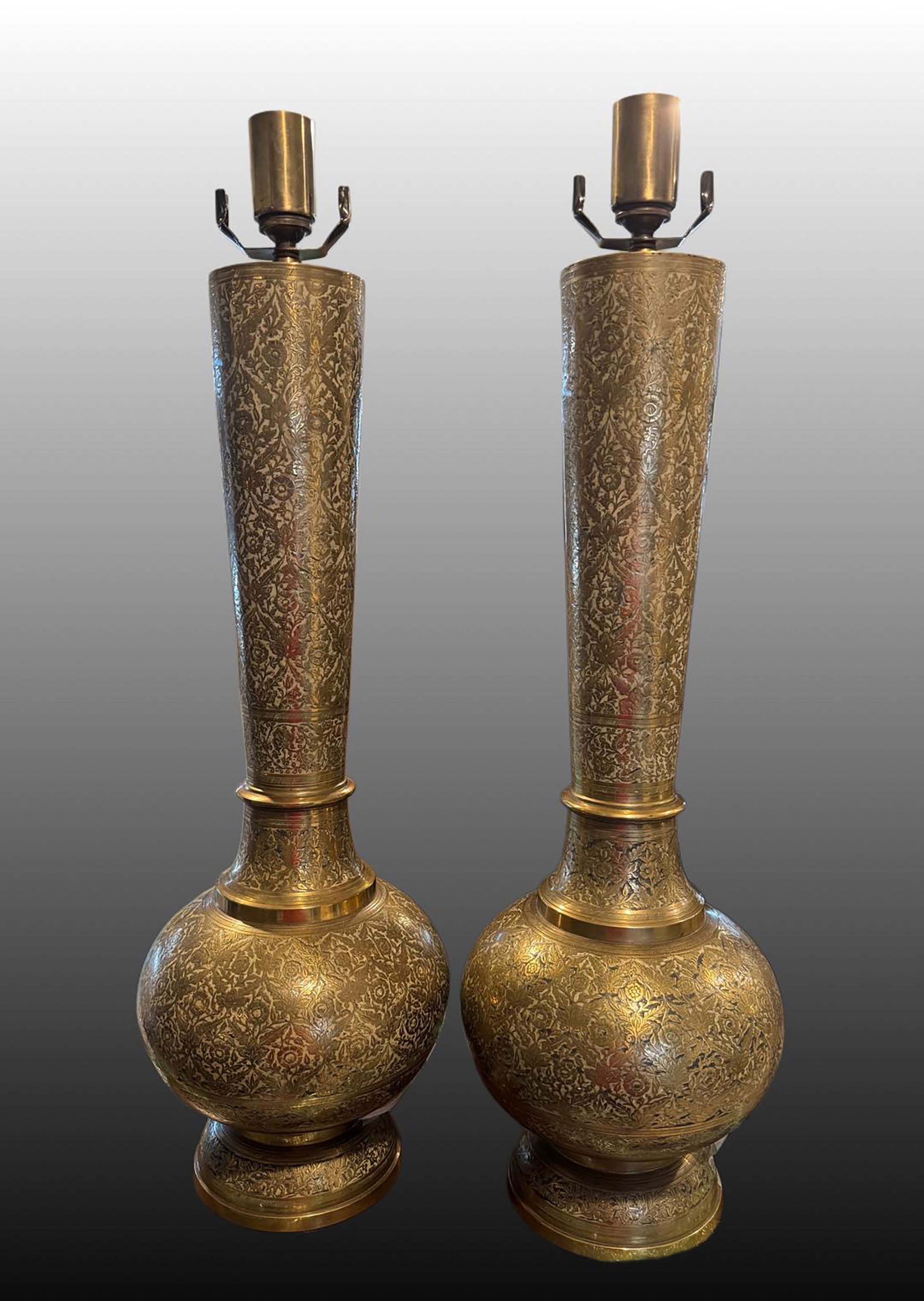 A Pair of Large Moroccan Brass Engraved Lamps (1 of 5)