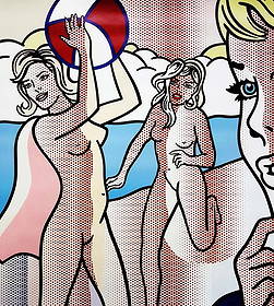 Nudes With Beach Ball, A Vintage Roy Lichtenstein Exibition Poster Print: Nudes With Beach Ball 1994, A Rare vintage Roy Lichtenstein Exibition Poster Print. This is an offset lithography from the painting As Nudes With Beach Ball (1994) Oil and magna on canvas in the colle