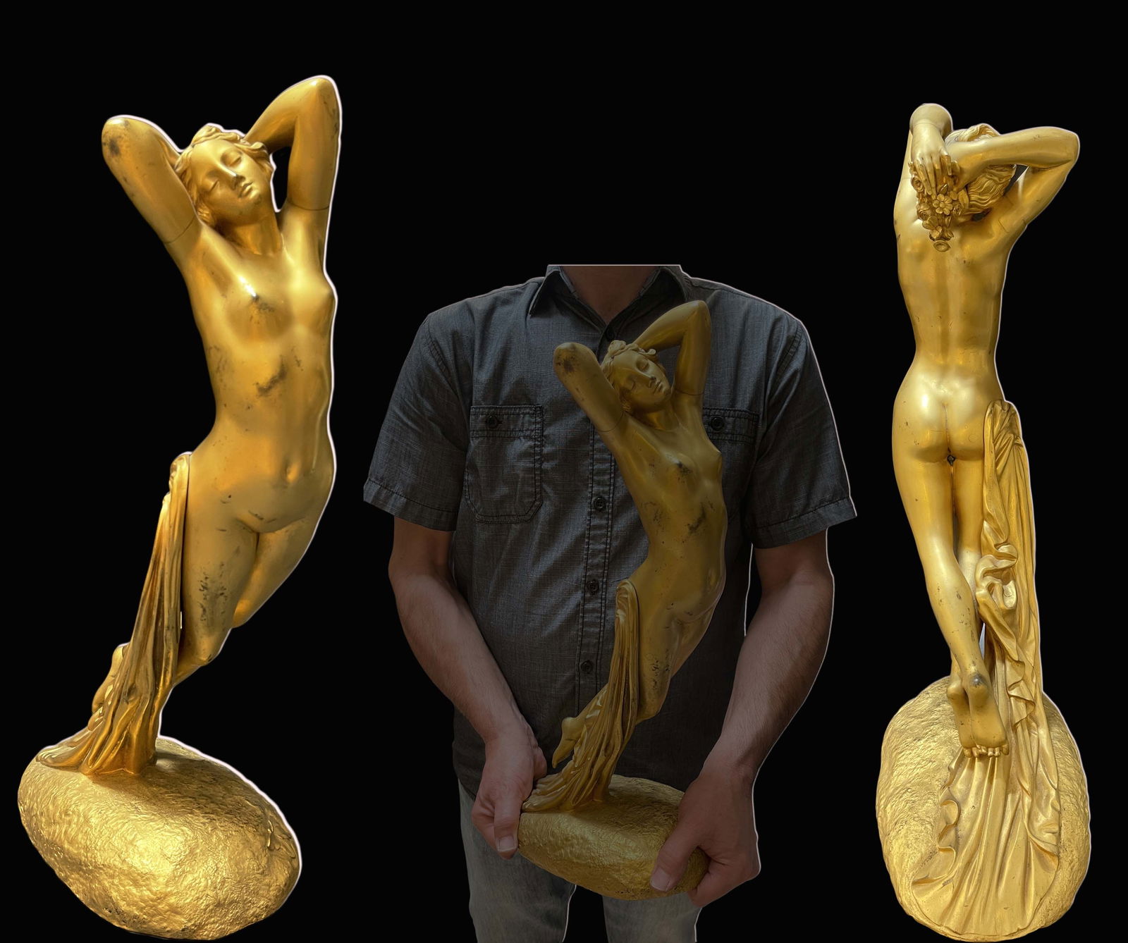 Nocturne, A Edouard Louis Collet (1876-1961 Switzerland) Bronze Sculpture, Signed: A Bronze Sculpture Titled "Nocturne (Night)" Depicts a Figural Nude Standing Woman. Signed. 17.25" H x 9" x 5"