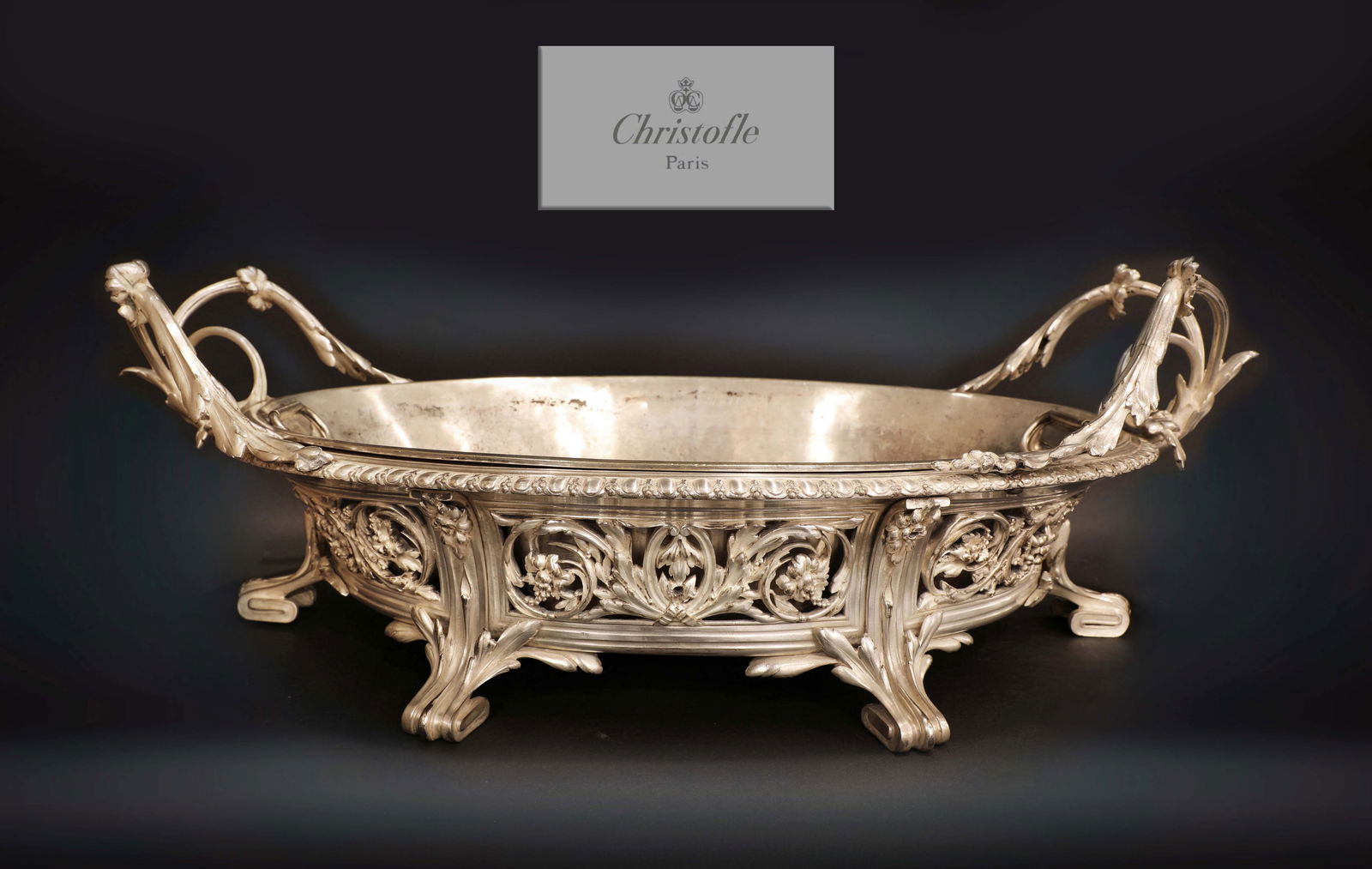 A Large 19th C. French Silver-Plated Christofle Jardiniere/Centerpiece: A Large 19th C. French Silver-Plated Christofle Jardiniere/Centerpiece. 25.5" x 14" x H 8"