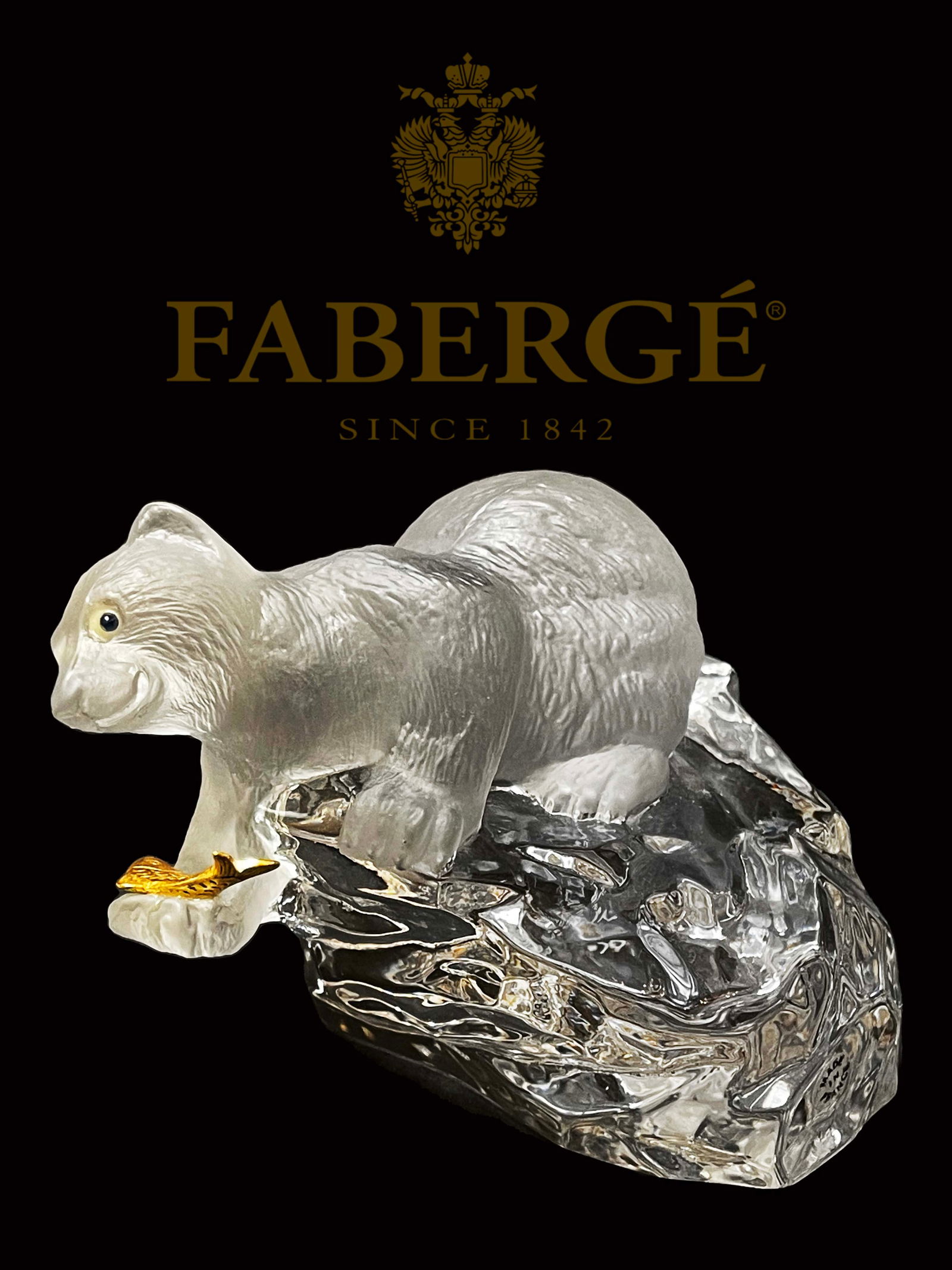 A Polar Bear Fish Goldfish, Carl Faberge Signed French Crystal Figurine: A Polar Bear Fish Goldfish, Carl Faberge Signed French Crystal Figurine. 4"x 4.5" x 3.5" H