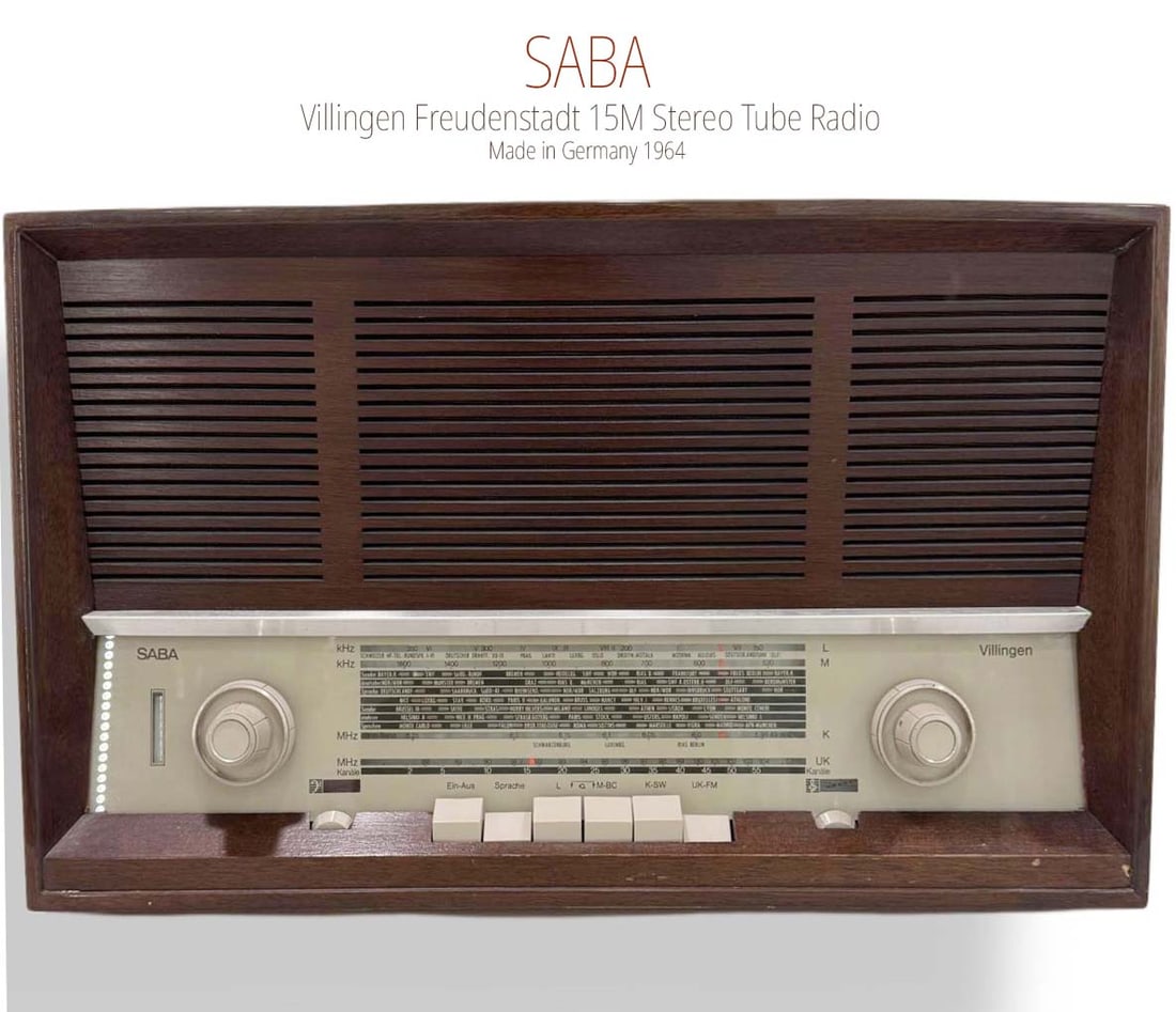 A Vintage 20th C. German SABA Villingen Freudenstadt 15M Stereo Tube Radio: A Vintage 20th C. German SABA Villingen Freudenstadt 15M Stereo Tube Radio. Circa 1964. 19" x 11.5"