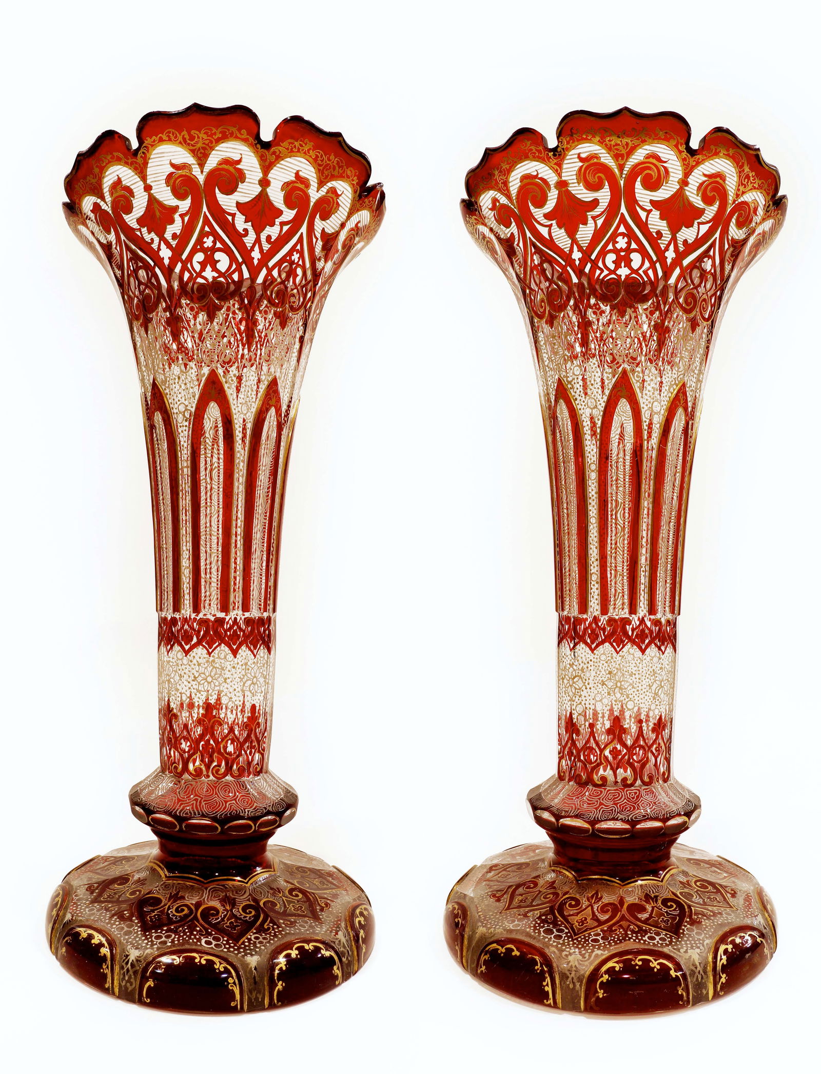 A Pair Of 19th C. Bohemian Cranberry Glass Vases (1 of 3)