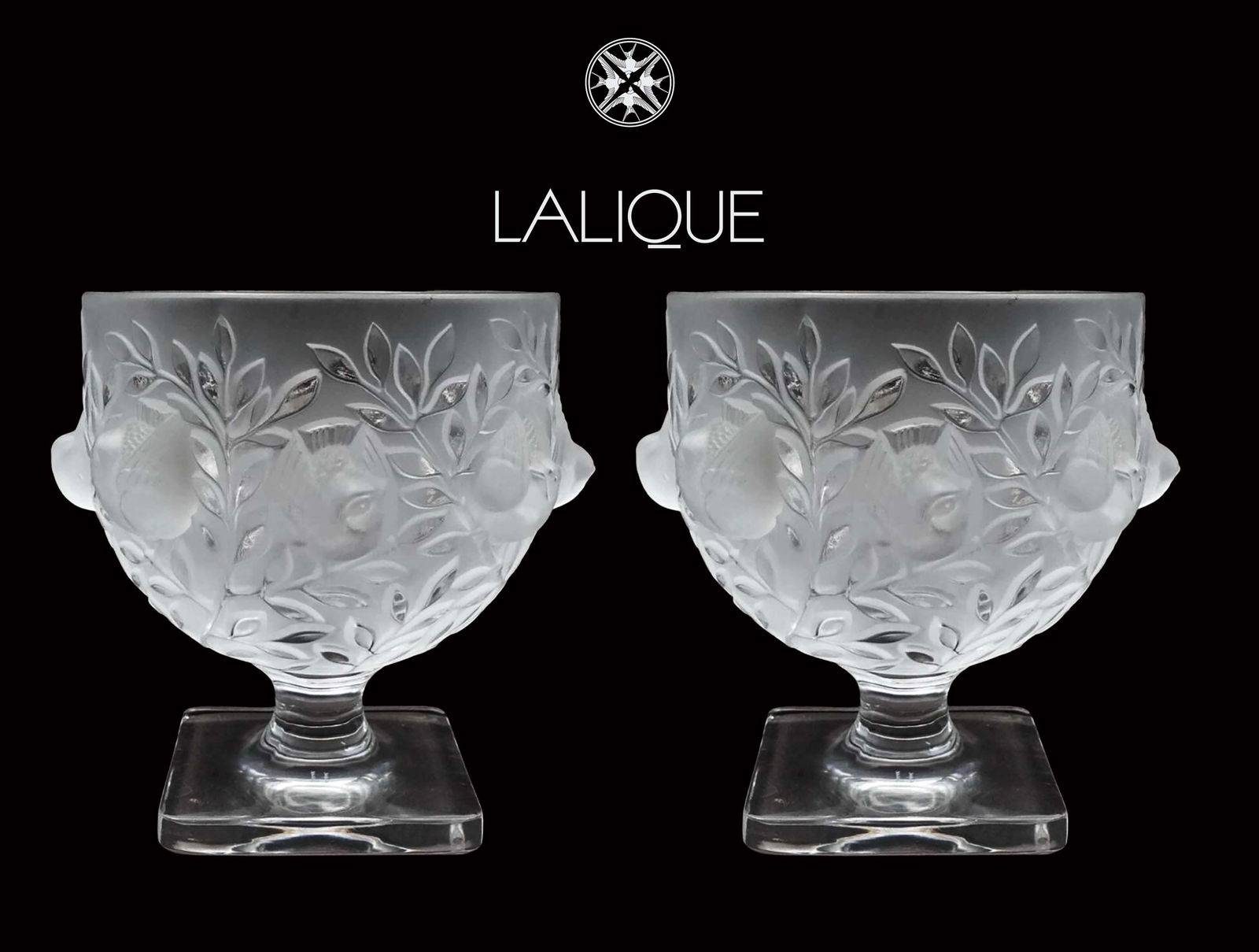 A Pair of LALIQUE Frosted Crystal Sparrow Figural Vases, Signed (1 of 6)