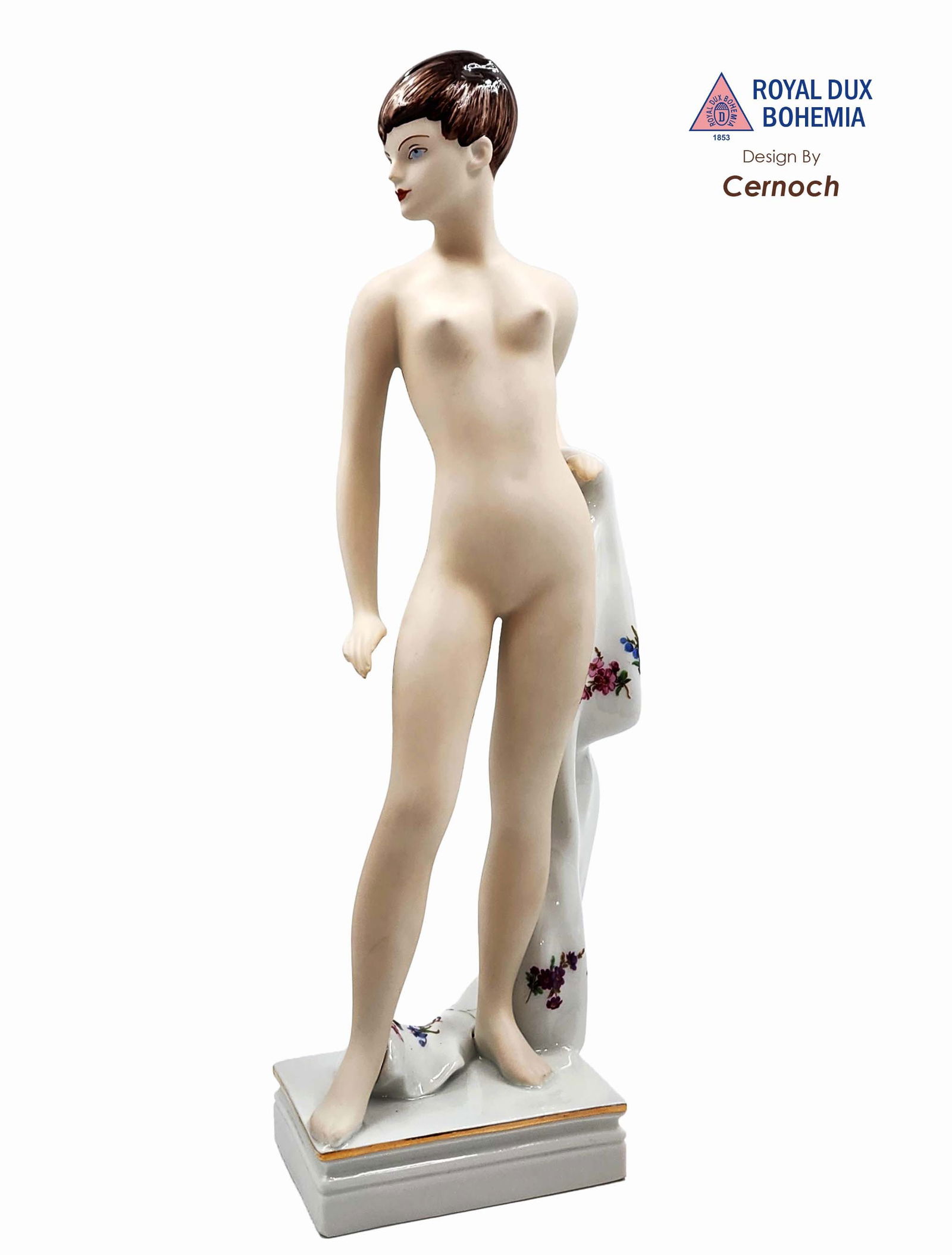 Standing Nude With Shawl, A Royal Dux Cernoch Designed Porcelain Figurine, Hallmarked: Standing Nude With Shawl, A Royal Dux Cernoch Designed Hand Painted Porcelain Figurine, Signed & Hallmarked. Czech Republic. H 12.5" x 4.5" x 4"