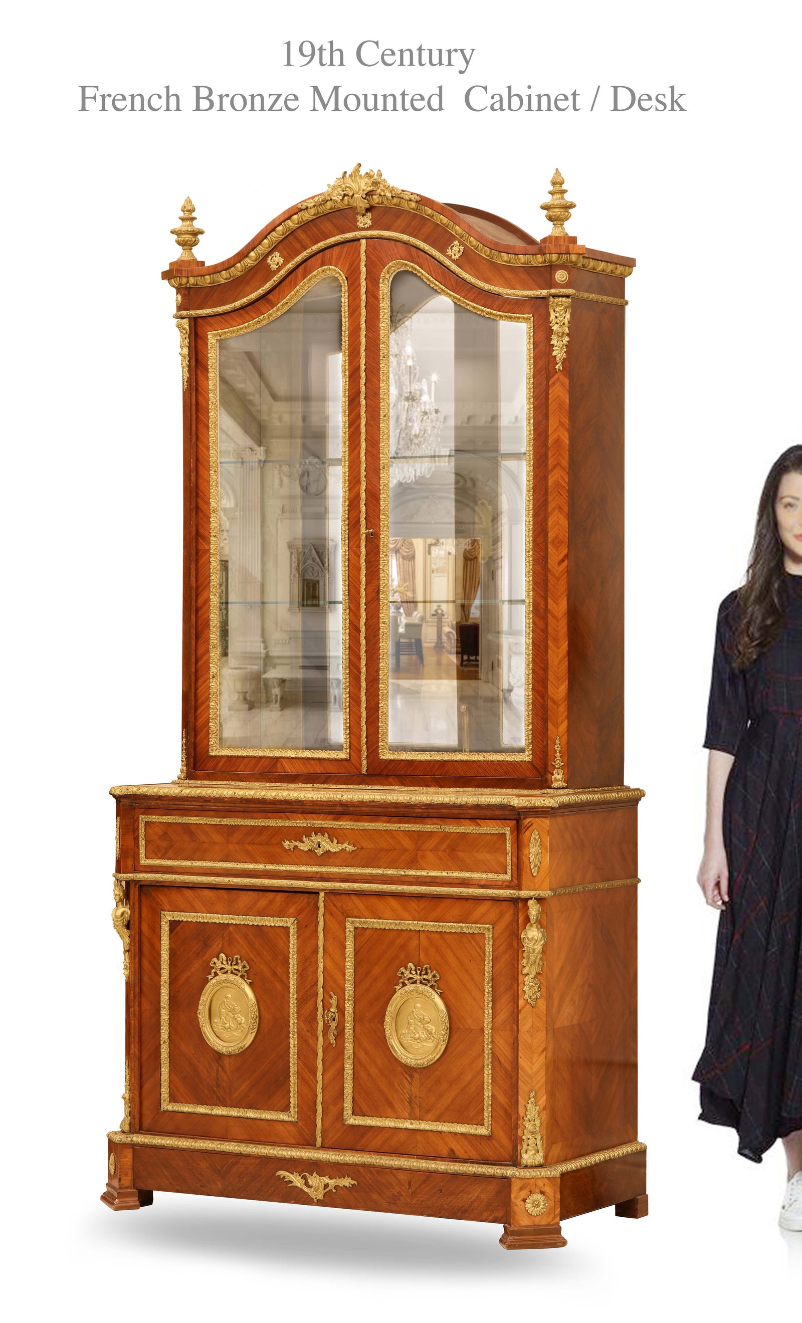 19th Century French Bronze Mounted Desk Cabinet (1 of 1)