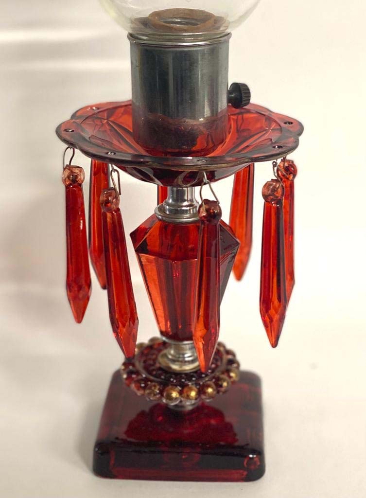 A Pair Of Glass & Crystal Boudoir Table Lamps - 2