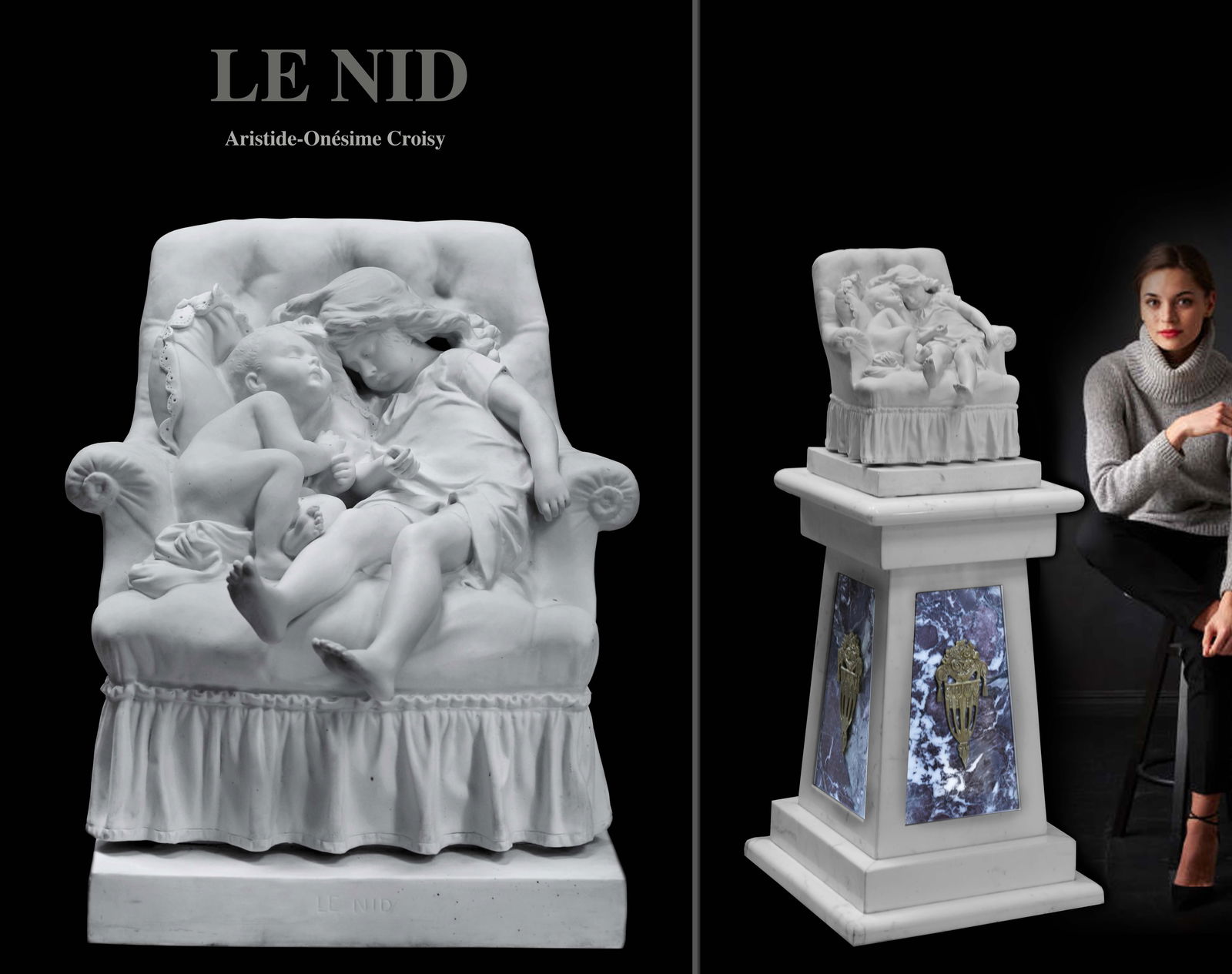 Le Nid, 19th Century Biscuit Group Statue By Aristide-Onesime Croisy: Le Nid, 19th Century Biscuit Group Statue By Aristide-Onesime Croisy. Note: The pedestal IS NOT included. H 15" x 14" x 14"