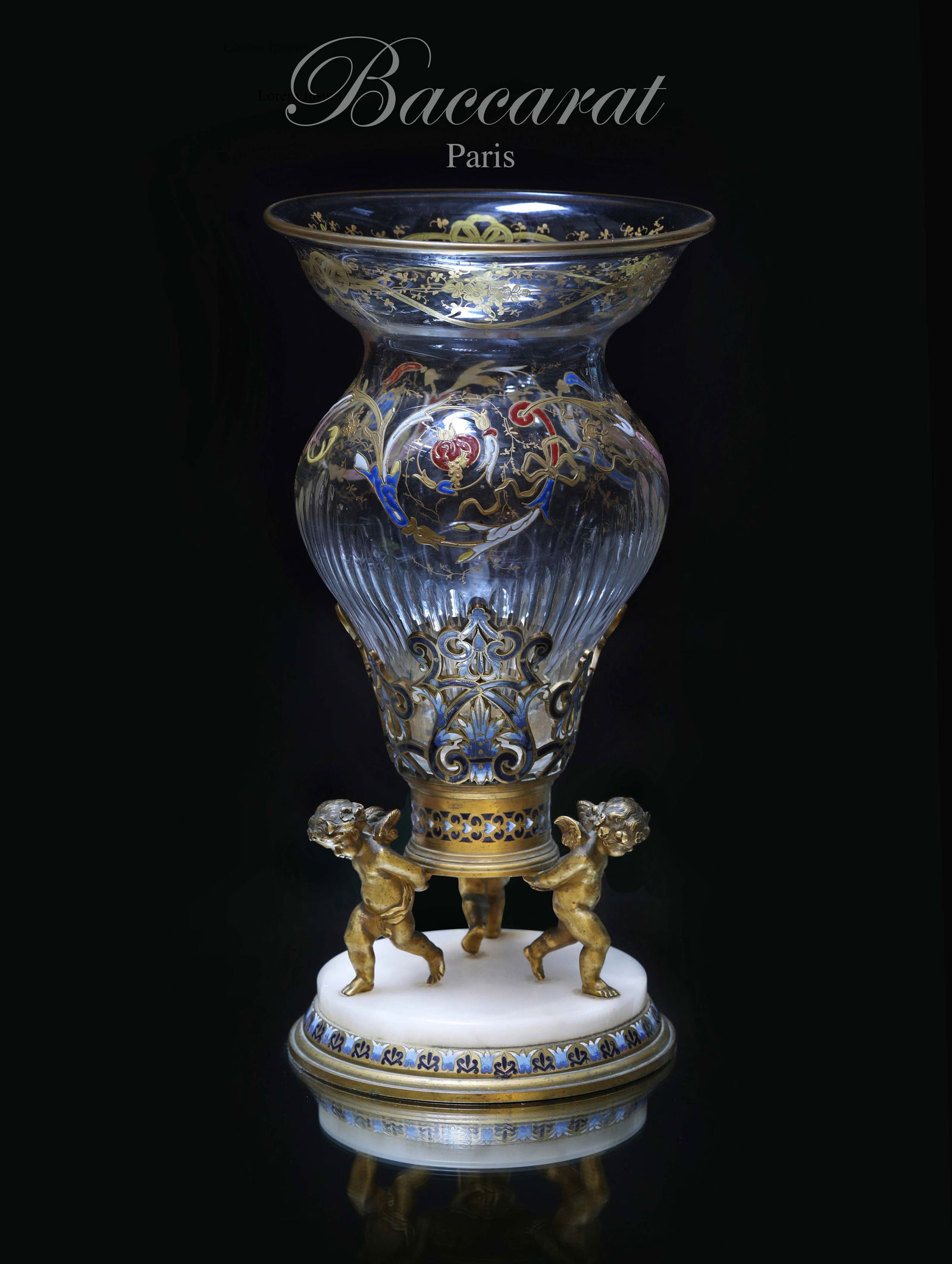 19th C. French Baccarat Crystal Figural Champleve enamel Bronze Centerpiece: 19th Century French Baccarat Crystal Figural Champleve enamel Bronze Centerpiece.