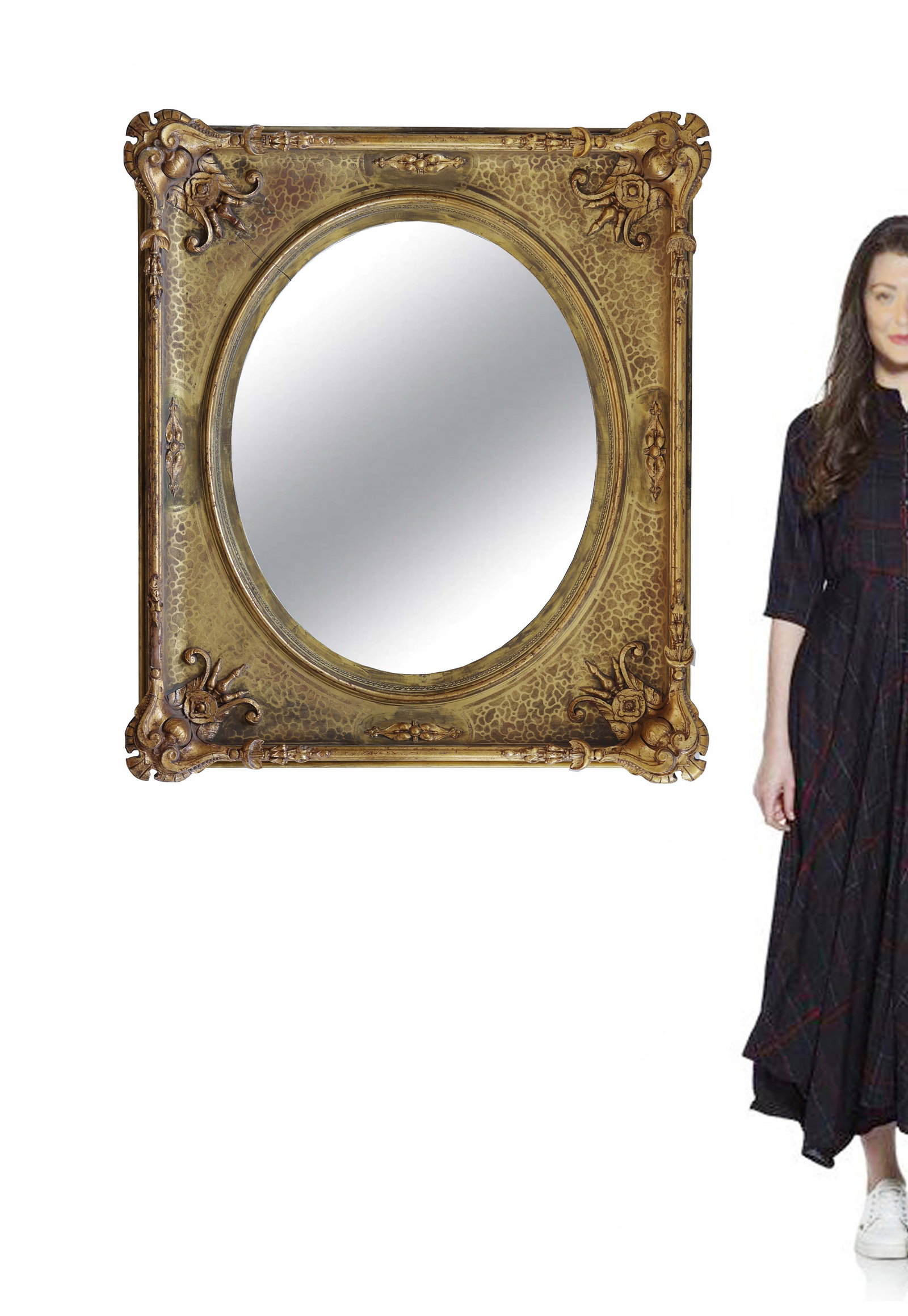 A Large 19th Century French Gold Gilt Wood Framed Wall Mirror: A Large 19th Century French Gold Gilt Wood Framed Wall Mirror. 40" x 33"