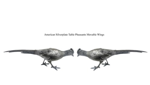 A Pair Of American Wallace Silver-Plated Movable Wings Pheasant Figurines, Hallmarked