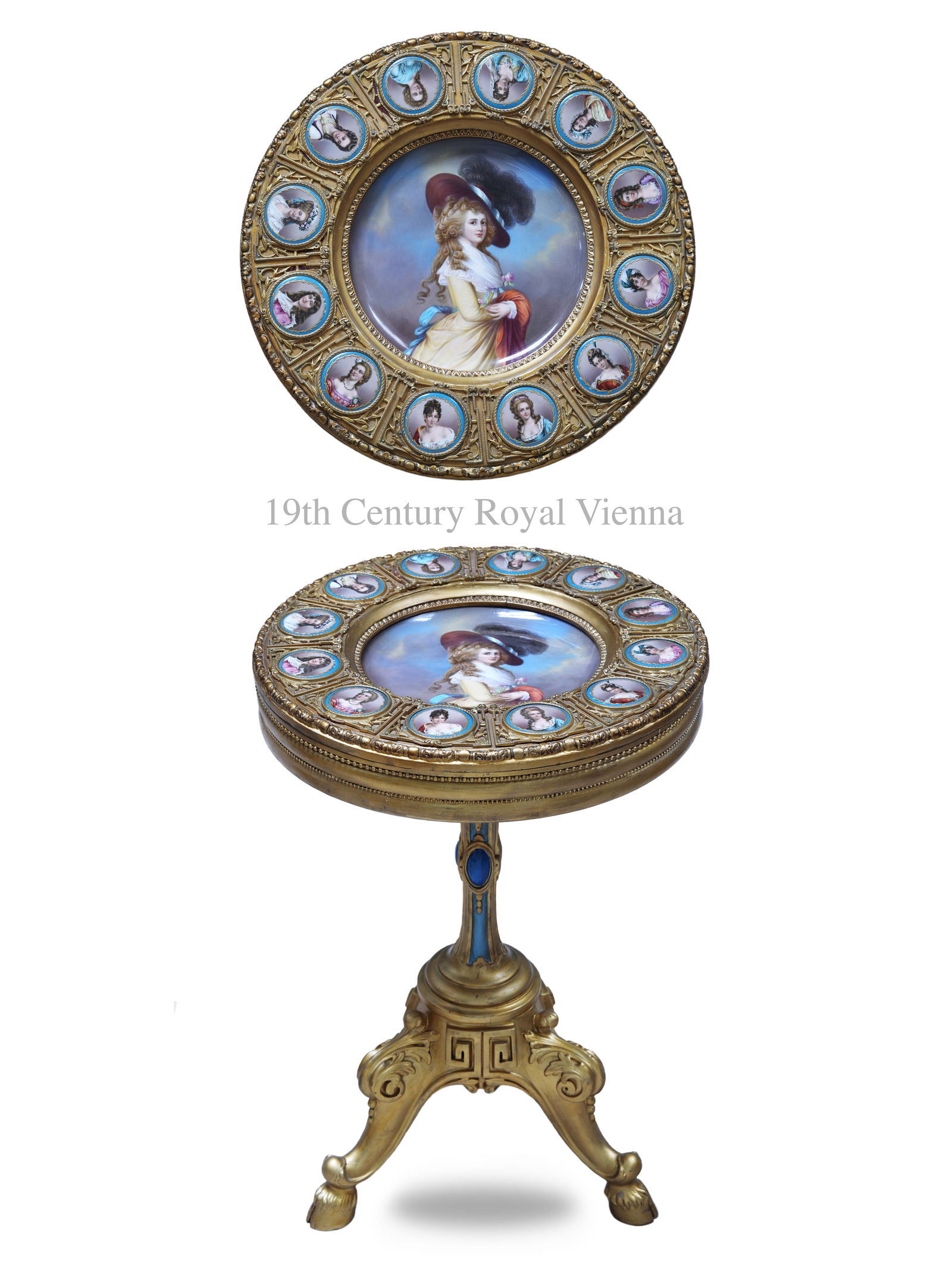 A Magnificent 19th C. Royal Vienna Hand Painted Porcelain Plaques Mounted Round Table (1 of 1)